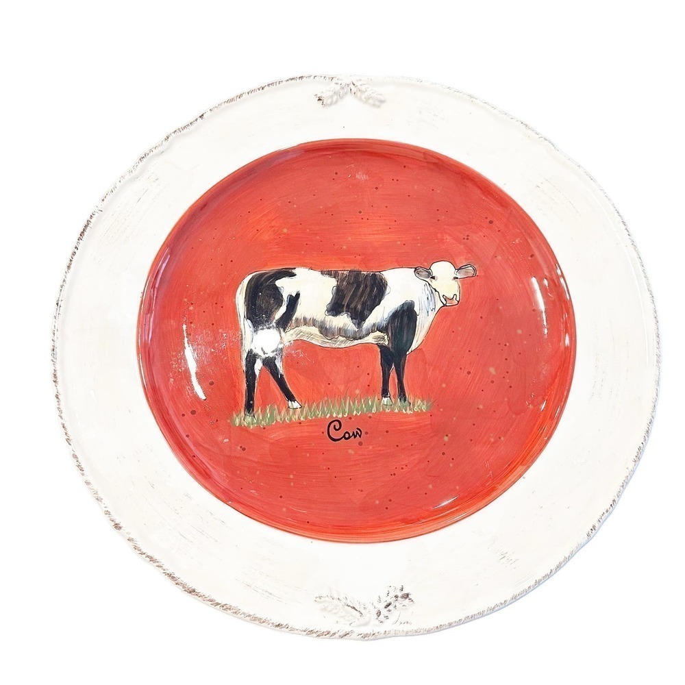 Raymond Waites Vintage Farm Cow Tan Brick Red Farm 16 inch Platter Plate